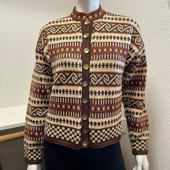 VTG Nordic Wool Knit Button Up Cardigan Sweater Sz M - Picture 2 of 8